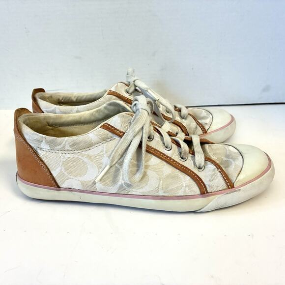 Coach Barrett Women’s Sneakers 9M – Cream w/ Brown Trim A1076 - Picture 3 of 8